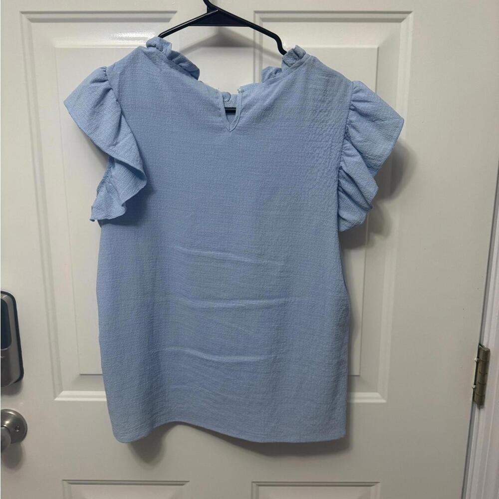 SHEIN Sky Blue Ruffle Sleeve Blouse